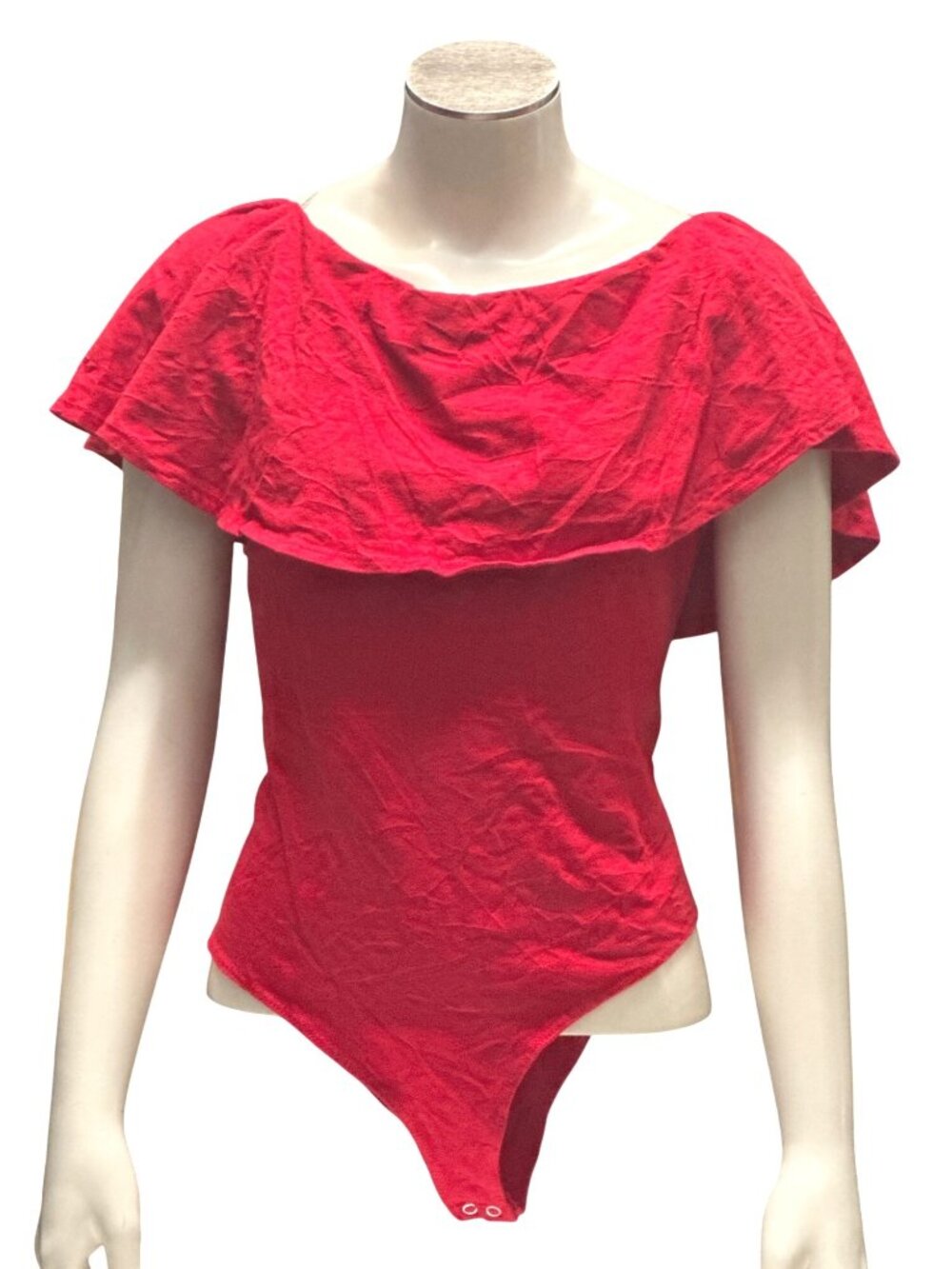 Forever 21 Size 2X Red Off Shoulder Ruffle Bodysuit Bodycon Party Girl Aesthetic - Picture 2 of 9